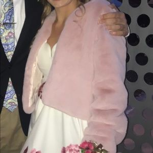 Baby pink cropped faux fur jacket
